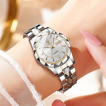 BINBONG Orologi da donna Orologio al quarzo da donna di moda di lusso Orologio da polso in acciaio inossidabile con data luminosa impermeabile Regalo per gli amanti della fidanzata platinumshop