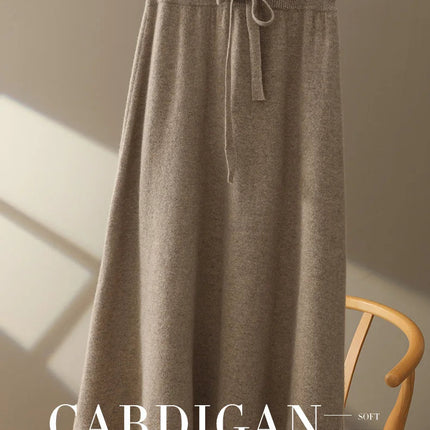 Autumn And Winter100% Pure Wool Skirt Women's Long Pocket Small A Skirt High Waist Slim Cashmere Knit A-Line Skirt PlatiNum