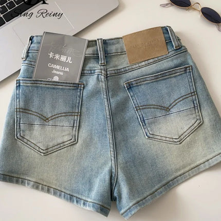 SINGREINY Women's Gradient Denim Shorts, High Quality, Aesthetic, Casual, Comfortable, American Retro Style, Basic, Beach