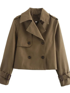 Ladies Vintage Cropped Trench Spring Autumn Jacket Women Streetwear Double Breasted Long Sleeve Top Female Chic Coat Outfits