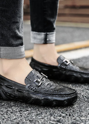 Scarpe Casual da uomo in vera pelle stile coccodrillo mocassini per scarpe comodi da uomo scarpe da uomo Casual Slip on semplici scarpe da guida