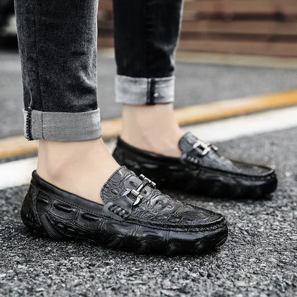 Scarpe Casual da uomo in vera pelle stile coccodrillo mocassini per scarpe comodi da uomo scarpe da uomo Casual Slip on semplici scarpe da guida