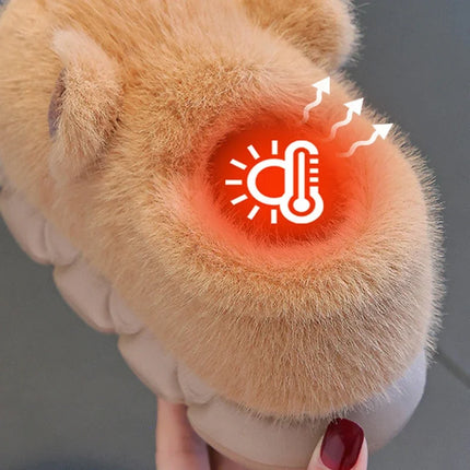 Winter 2025 Children's Capybara Slippers Parents Kids Size 24-45 Cartoon House Slippers Non Slip Soft Sole Plush Slippers Women