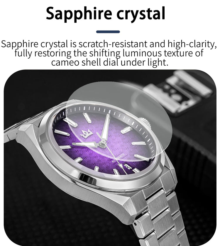 AddiesKin K014 Men's Automatic Mechanical Watch ST2130 Movement Cameo Shell Dial Sapphire Crystal 40mm 200M Water Resistant 316L