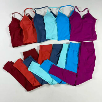 Yoga Gym Set 2 Piece Women Strappy Yoga Bra Top Workout Scrunch Shorts Sports Suit Fitness Clothes Seamless Yoga