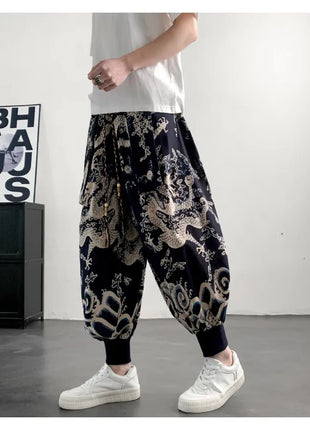 Men's Summer Pants 2026 Lightweight Thin Cotton Comfortable Beach Trousers, Loose Casual Hip Hop Printed Pants, Fashion Oversized Jogger Pants