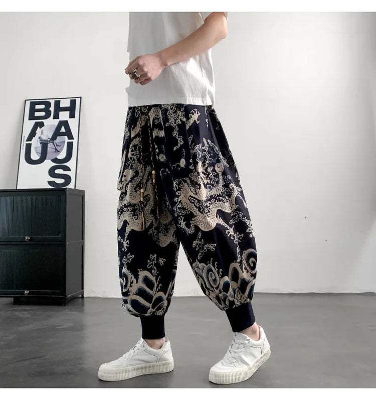 Pantaloni Estivi da Uomo 2026 in Cotone Leggero Sottile Comodi da Spiaggia, Pantaloni Larghi Casual Hip Hop Stampati, Pantaloni Jogger Oversize alla Moda