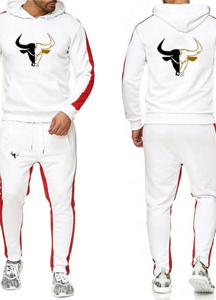 2025 Spring And Autumn Men's sport bull pattern Logo Print Daily Commute Simple Sports Comfortable Hoodies Pants Suits PlatiNum