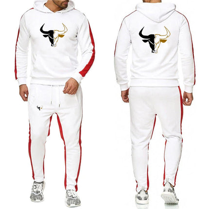 2025 Spring And Autumn Men's sport bull pattern Logo Print Daily Commute Simple Sports Comfortable Hoodies Pants Suits PlatiNum