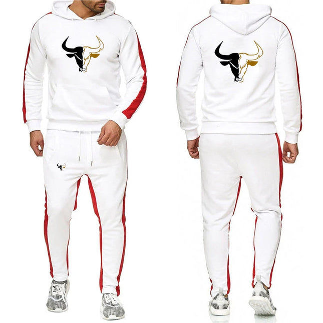 2025 Spring And Autumn Men's sport bull pattern Logo Print Daily Commute Simple Sports Comfortable Hoodies Pants Suits PlatiNum