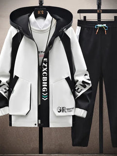Spring Autumn Casual Men Sets Jacket + Pants Two Pieces Fashion Korean Trend Hooded Baseball Uniform Suit Man Outfit