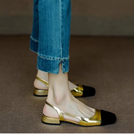 Sandali Donna Estivi 2026 Nuovi Colori Misti Ciabatte Slip-on Oro Tacco Basso Sgback Stile Romano Scarpe Casual Basse da Ragazza