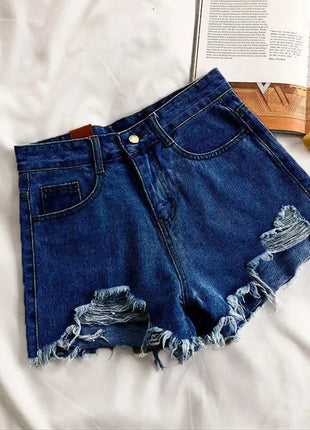 Pantaloncini di jeans coreani Donna Moda estiva Casual Jeans strappati a vita alta Tasca nappa Y2K Pantaloni caldi Streetwear Pantaloni blu