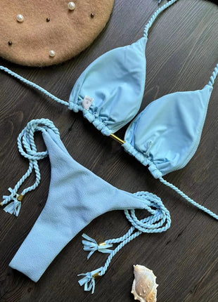 Costume da bagno bikini sexy con laccetti intrecciati, due pezzi, triangolare, stile brasiliano. platinumshop