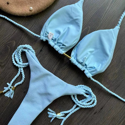 Costume da bagno bikini sexy con laccetti intrecciati, due pezzi, triangolare, stile brasiliano. platinumshop