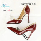 2025 Nuovo Sexy Nero Sottile Tacchi Alti 10.5 Centimetri Scarpe da Donna Testa A Punta Rivetto Pompe da Donna in Pelle Verniciata Stiletto Scarpe da Discoteca platinumshop