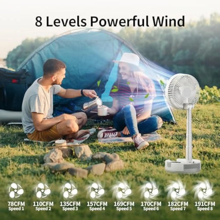 Nuovo ventilatore pieghevole da 20000 mAh con telecomando/luce/timer Ventilatore da campeggio oscillante staccabile a 9 velocità Ventilatore da campeggio portatile ricaricabile