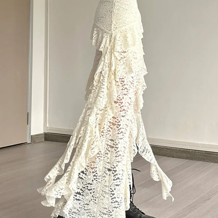 Nibber Nappe Gonne da donna Orlo irregolare Increspature multistrato Patchwork di pizzo Dolce tendenza estiva Pantaloni skinny versatili quotidiani