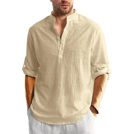 New Men's Cotton Linen Shirts Long Sleeve Button Down Shirts Henley Beach Shirts Men's Hawaiian Shirts Breathable T-Shirts