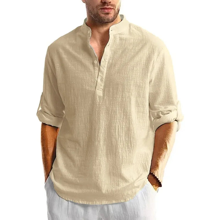 Magliette da uomo in cotone e lino nuove Camicie abbottonate a maniche lunghe Camicie da spiaggia Henley Magliette hawaiane da uomo Magliette traspiranti
