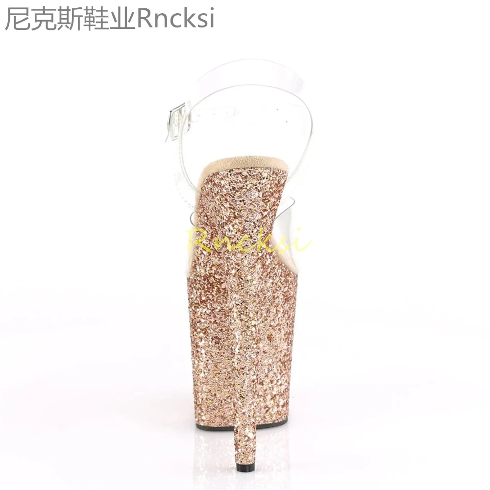20cm High-heeled sandals women's new transparent word with high heels, stilettos and sexy super high-heeled sandals