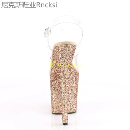 20cm High-heeled sandals women's new transparent word with high heels, stilettos and sexy super high-heeled sandals