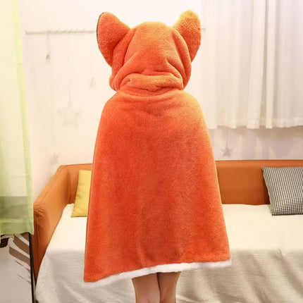 Winter Cartoon Fox Thick Wearable Blanket Nap Cloak Nightgown Office Blanket Adult Cloak