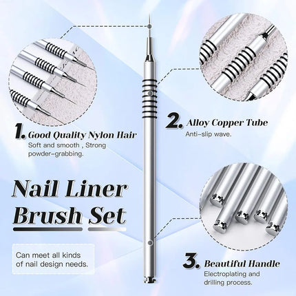6 Size Nail Art Liner Brushes 5/7/9/11/20/25mm Painting Nail Art Brush Dotting Drawing Tool Long Lines Thin Details Manicure Pen