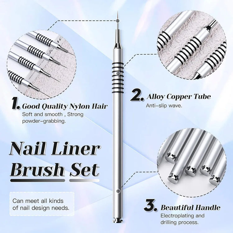 6 Size Nail Art Liner Brushes 5/7/9/11/20/25mm Painting Nail Art Brush Dotting Drawing Tool Long Lines Thin Details Manicure Pen
