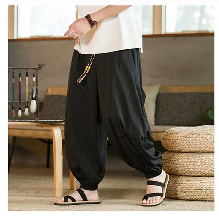 Pantaloni da uomo Harajuku, leggeri, sottili, casual, traspiranti, a gamba larga, stile harem, estivi, da jogging, in cotone, oversize.