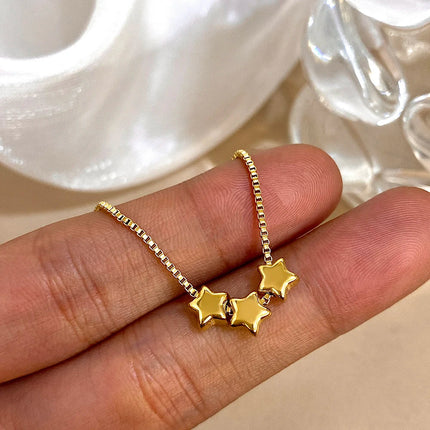 Cute Triple Color Star Beads Necklace for Women Girls Fashion Gold Plated Stainless Steel Charm Necklaces Waterproof Jewelry PlatiNum
