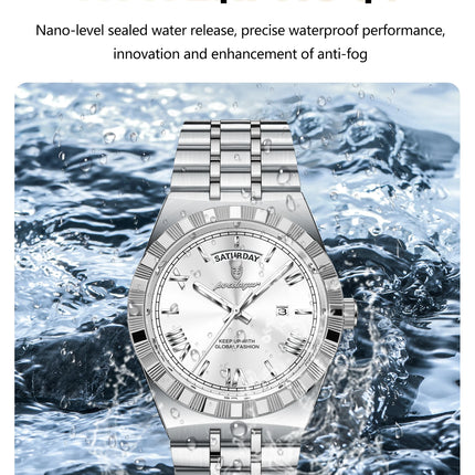 POEDAGAR Fashion Male Clock Luminous Waterproof Week Date Creative Men Watch Stainless Steel Quartz Business Men's Watches Reloj