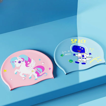 Children's Swim Cap Cute Cartoon Elastic Silicone for Boys and Girls Swimming Equipment Waterproof Swim Cap for Long Hair Ear Protection