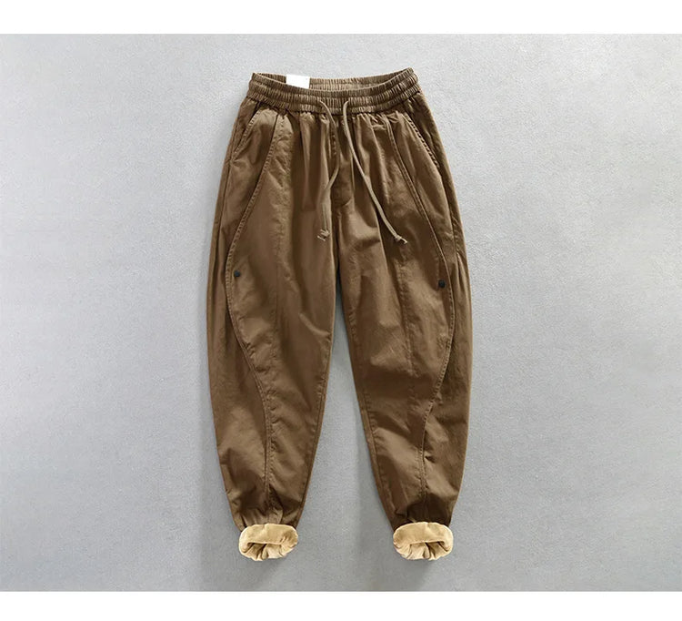 Winter New Thickened 100% Cotton Cargo Velvet Men's Winter Pants Comfortable Soft Keep Warm Retro Street Trousers  AZ640