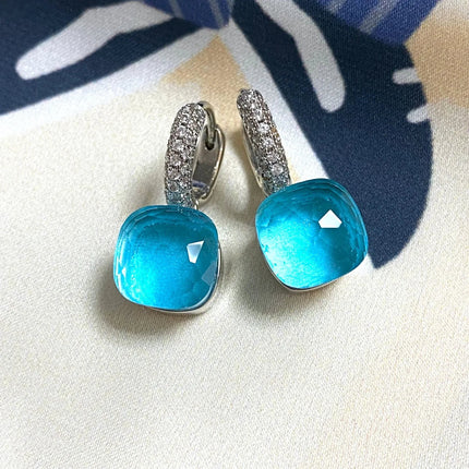 Classic Candy Color Earrings Inlay Transparent Zircon 27Colors Crystal Earrings Platinum Plated Fashion Jewelry For Women PlatiNum