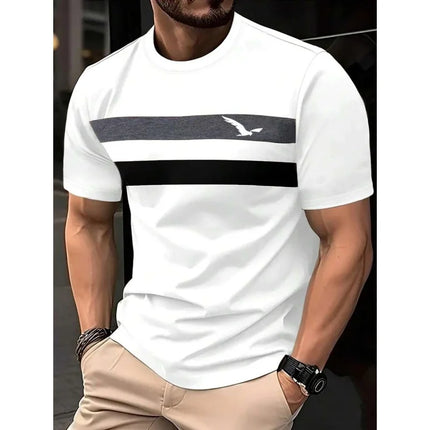 T-shirt con giunture geometriche stampate in 3D per uomo T-shirt con motivo a strisce colorate T-shirt casual estive con o-collo maniche corte larghe