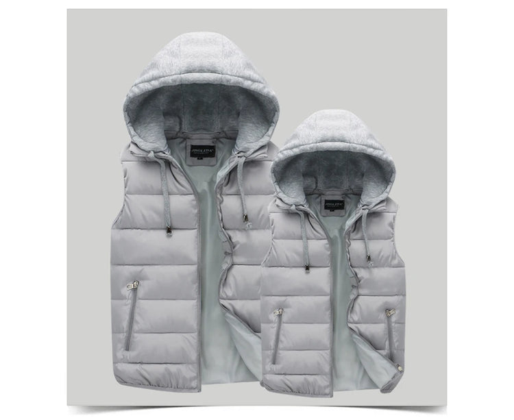 Autumn Winter Mens Warm Down Padded Vests Fashion Men Thermal Windbreaker Waistcoats Men Zipper Hooded Parkas Vests Clothing