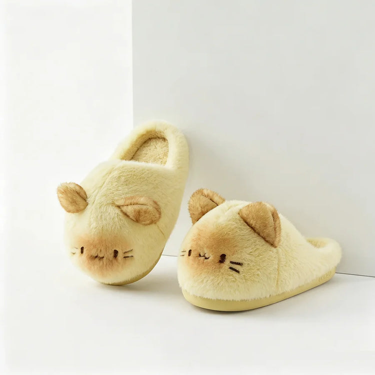 New Gentle Gradient Kitten Mules Slippers Women Winter Home Warm 3D Cat Shoes 44 45 Woman Indoor Plush Slipper Furry Room Mules