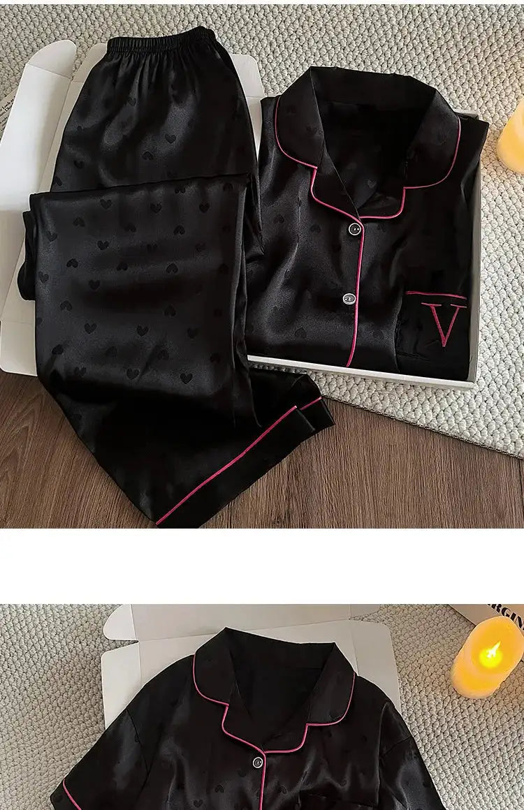 Pigiama floreale da donna della nuova estate Ragazze Estate Piccoli pantaloni freschi a maniche corte Abito da casa in raso di seta ghiacciata Foto reali platinumshop