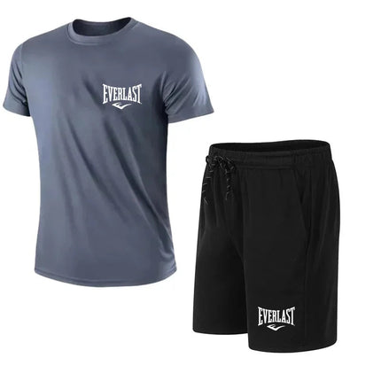 EVERLAST T-shirt e pantaloncini da uomo, set da 2 pezzi, abbigliamento sportivo per il tempo libero, a maniche corte, per jogging, palestra, con stampa del marchio platinumshop
