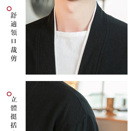 Nuova Camicia Uomo Kimono Giapponese in Cotone e Lino, T-shirt Comoda e Traspirante, Costume da Samurai Tradizionale, Camicia Casual Haori per Uomo