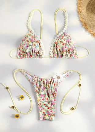 Set bikini bordato con stampa floreale Costumi da bagno sexy Donna 2025 Bikini Costume da bagno Micro perizoma Fasciatura Costumi da bagno platinumshop