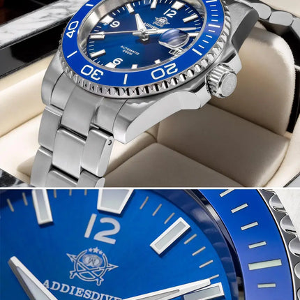 ADDIESDIVE Men Fashion Diving Mechanical Watch, Sapphire Crystal 20Bar Ceramic Bezel Super Luminous Stainless Steel Personalized