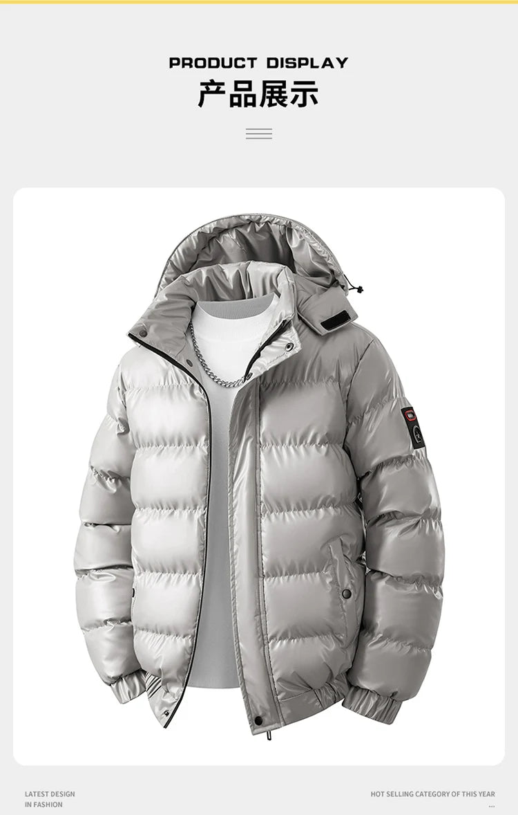 winter casual down cotton jacket Men's bright faced cotton jacket solid color thicken warm men winter coat hooded winter jacket