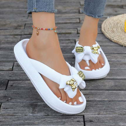 Infradito da donna multicolori estivi Sandali con fiocco in orsacchiotto metallico alla moda Sandali da spiaggia per le vacanze a casa Calzature versatili