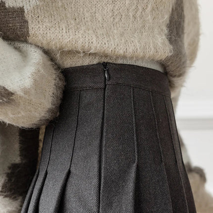 Autumn Winter Woolen Mini Pleated Skirts Women Fashion High Waist Loose A-Line Short Skirt Kawaii School Skater Falda Plisada PlatiNum