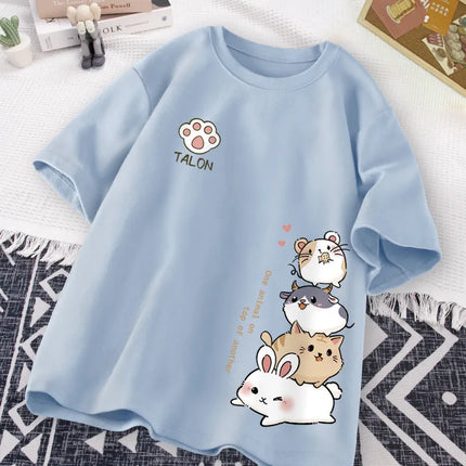 T-shirt a maniche corte da indossare ogni giorno con stampa dolce stile criceto giapponese carino T-shirt a mezza manica per studente adolescente casual allentato da donna