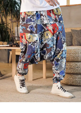 Pantaloni Harem da Uomo 2026 Stile Retrò con Stampa, Pantaloni Jogger Larghi e Comodi con Cavallo Ribassato, Stile Nepal Oversize, Pantaloni Casual da Uomo con Cavallo Ribassato