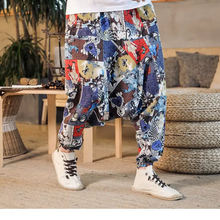 Pantaloni Harem da Uomo 2026 Stile Retrò con Stampa, Pantaloni Jogger Larghi e Comodi con Cavallo Ribassato, Stile Nepal Oversize, Pantaloni Casual da Uomo con Cavallo Ribassato