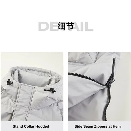Metersbonwe Men's Long Hooded Down Jacket  Male Stand Collar Jacket with Hem Side Zipper Letter Printing Duck Down Padded Brand